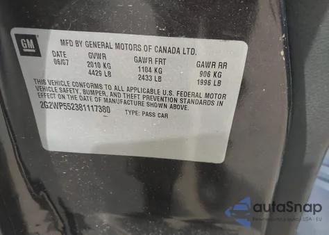 2008 Pontiac Grand Prix from USA, damaged, VIN 2G2WP552381117380